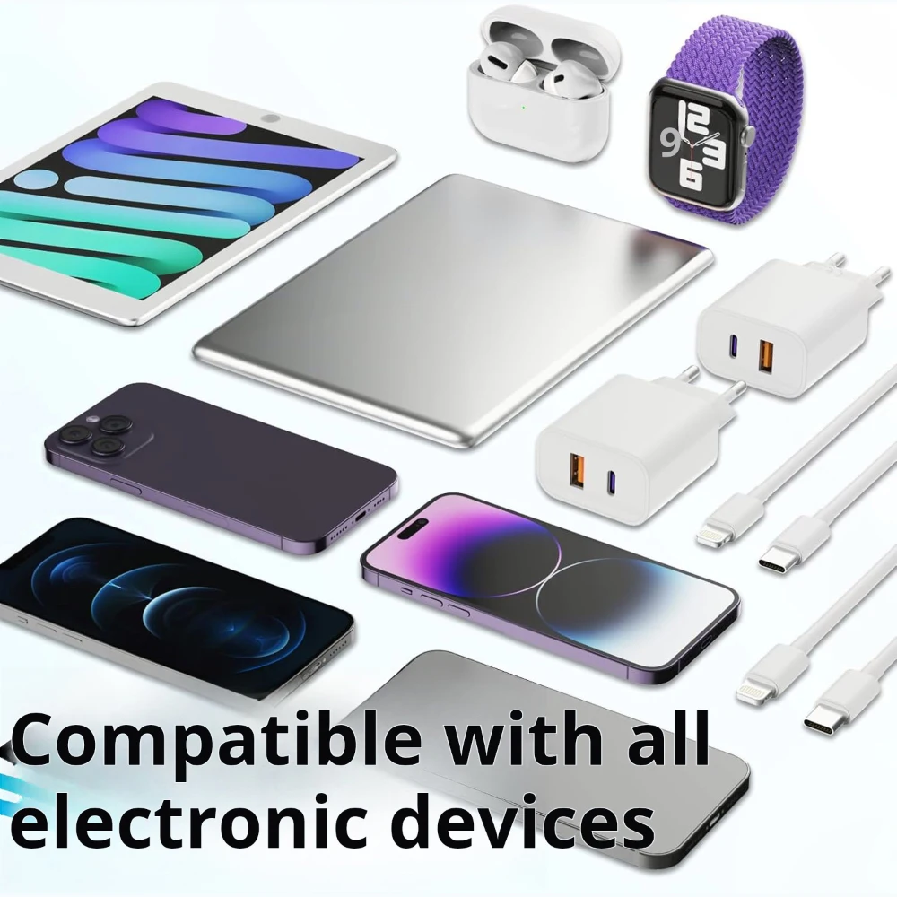 2 حزمة 20 واط شاحن سريع آيفون ثنائي المنفذ A/C محول شحن سريع مع 6FT USBC إلى كابل البرق آيفون 14/13/12/11/XS/XR