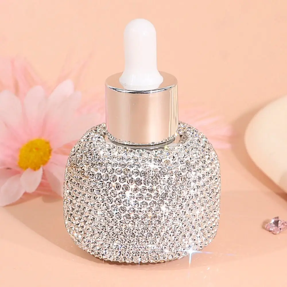 Bling Refillable Glass Dropper Bottles Rhinestone Inlaid Portable Essential Oil Vials Empty 30ml Perfume Container Women