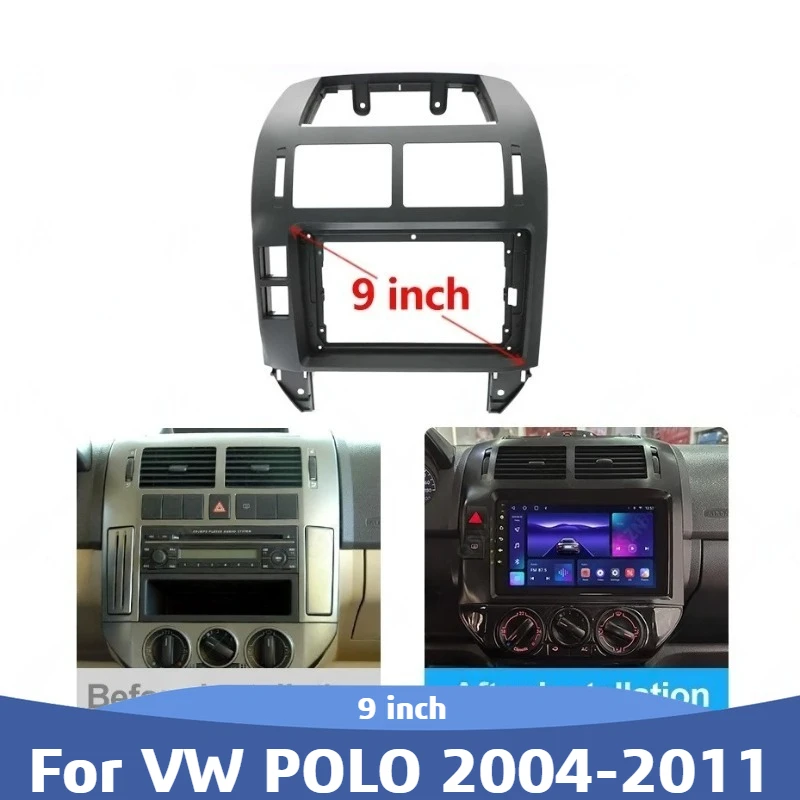 

9 Inch Car Radio Fascia for VW POLO 2004-2011 | 2 Din DVD Android Player Stereo Dashboard Panel Frame, Matt Black/Silvery