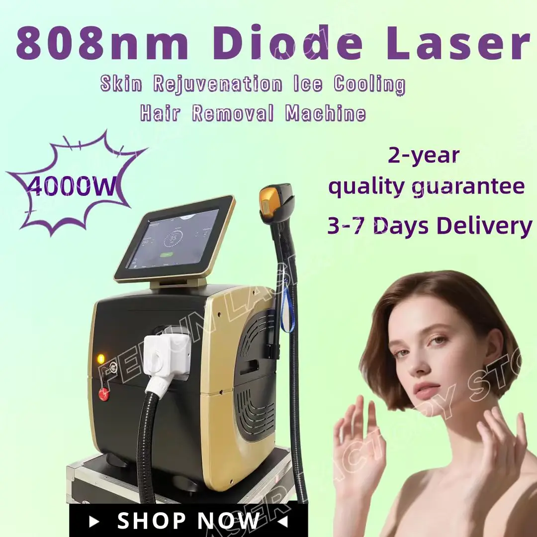 

2026 Hot Selling Diode Laser Hair Removal Machine 755/808/940/1064nm Four Wavelength 4000W High Power Permanent Depilation Painless Hair Remover Suitable for All Skin Tones Whole Body Facial Professional Beauty Equipment For Salon SPA Commercial Home Use