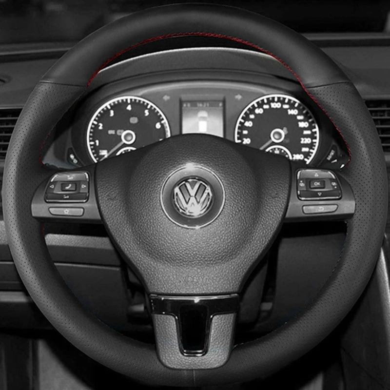 Black Artificial Leather Car Steering Wheel Cover Wrap For Volkswagen VW Gol Tiguan Passat B7 Passat CC Touran Jetta Mk6