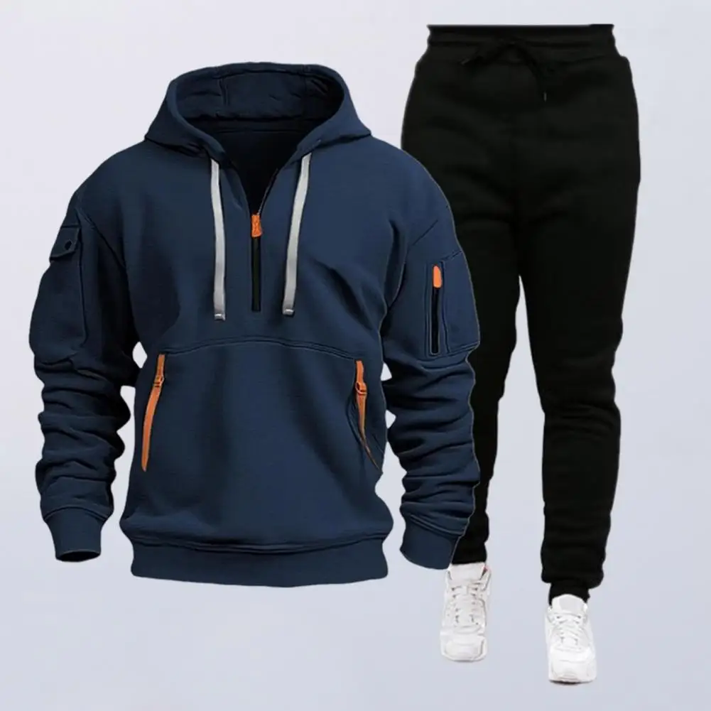 Versatile Men Sportswear Set Men's Hooded Sweatshirt Sweatpants Set for Sportswear Long Sleeve Tracksuit with for Active