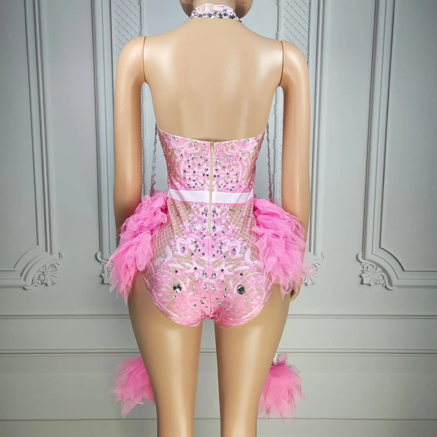 Fancy Spandex Elastic Sparkly Rhinestone Dance Bodysuit Nightclub Stage Drag Queen Performer Wear Party Show Sexy Outfit Pingguo