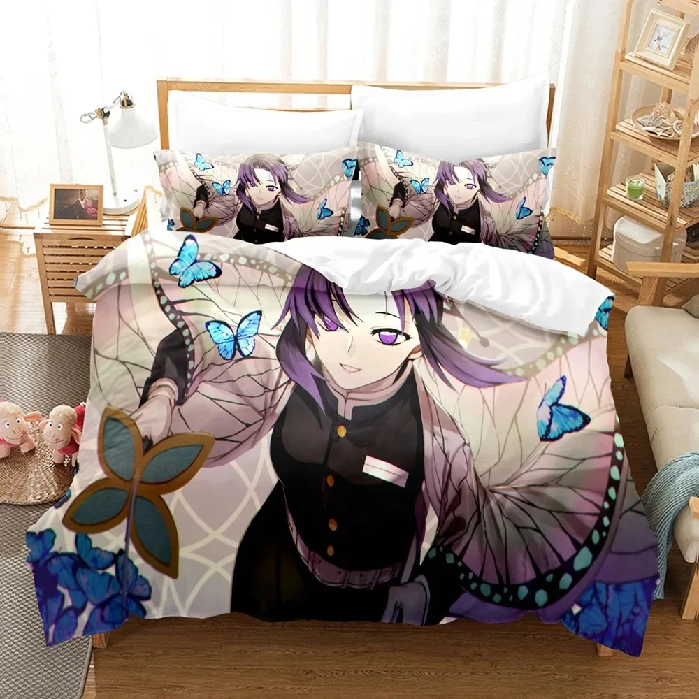 3D Print Kochou Shinobu Bed Linen Anime Demon Slayer Bedding Set 200x200 Teens Boys Twin Single Queen King Full Duvet Cover Sets