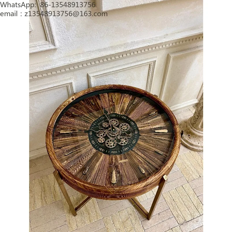 Vintage Gear Clock Side Table Small Coffee Table for Home Homestay