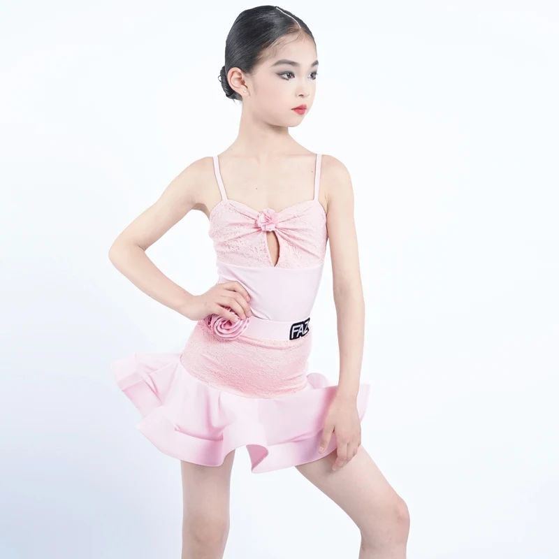 Модное розовое платье для латинских танцев для девочек, детский костюм для соревнований по латинским танцам, сценическая профессиональная танцевальная одежда, платья SL12732