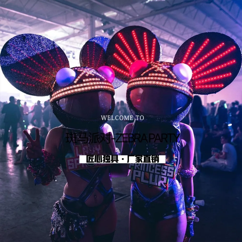 Technologia Świecący kapelusz mysz Kaptur na imprezę Kask LED Festiwal muzyczny Bar Wydajność na żywo Nakrycie głowy Bar Gogo Show Performance