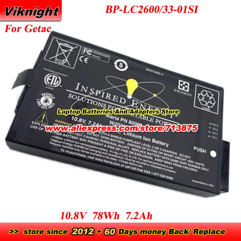 New BP-LC2600/33-01SI Battery 3ICR19/66-3 for Getac RS2020 LI202S S400 Ni2020iK24 m230 Vi100 V100 Laptop 10.8V 7200mAh 78Wh