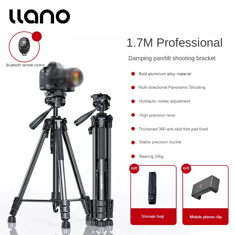 Llano Professionele Fotografie Camera Statief Reistelefoon Statief met Fluid Head (Max. Belasting: 15KG) Hoogte van 53cm tot 165cm