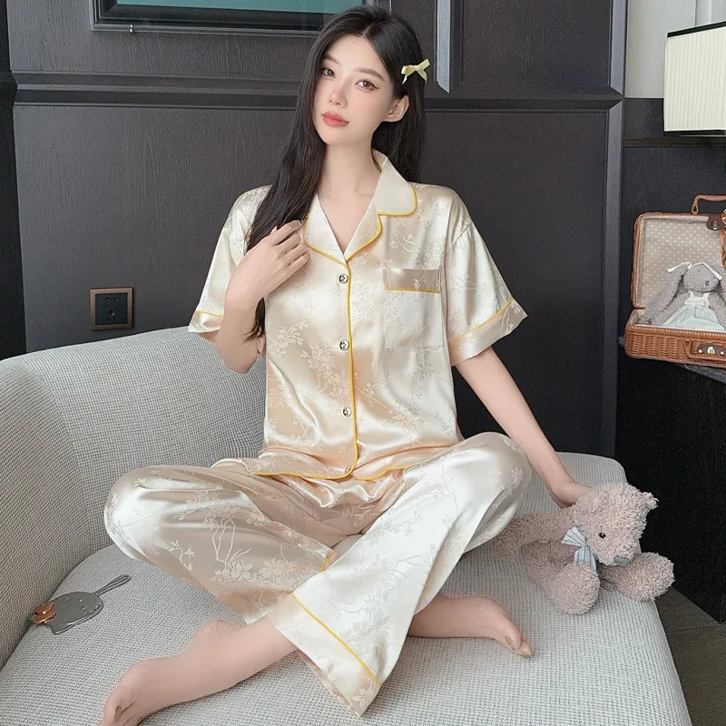 

Minimalist Luxury Summer Short-Sleeved Top and Trousers Women's Loose-Fit Chinese Style Plus Size Comfortable Homewear Set
