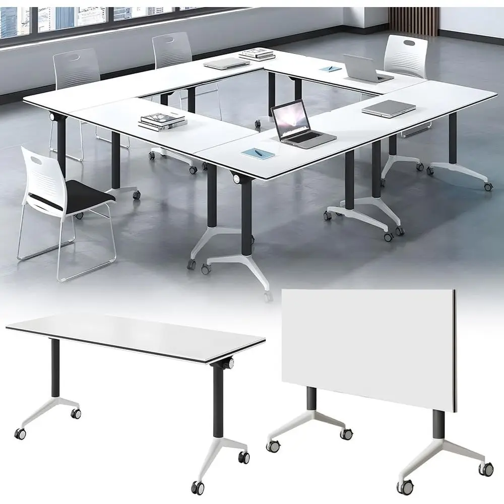 

Adjustable Height Folding Conference Table, Locking Wheels, Portable with Lip Top, 330lbs Capacity, Ideal for Office and Classro