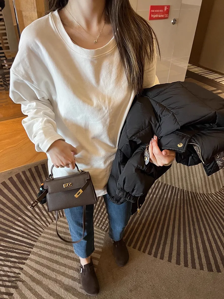 

Yvonne Casual Long Sve Women's T-irt Loose Fit Pure Cotton Base Layer irt Spring Autumn Inner Wear White Top