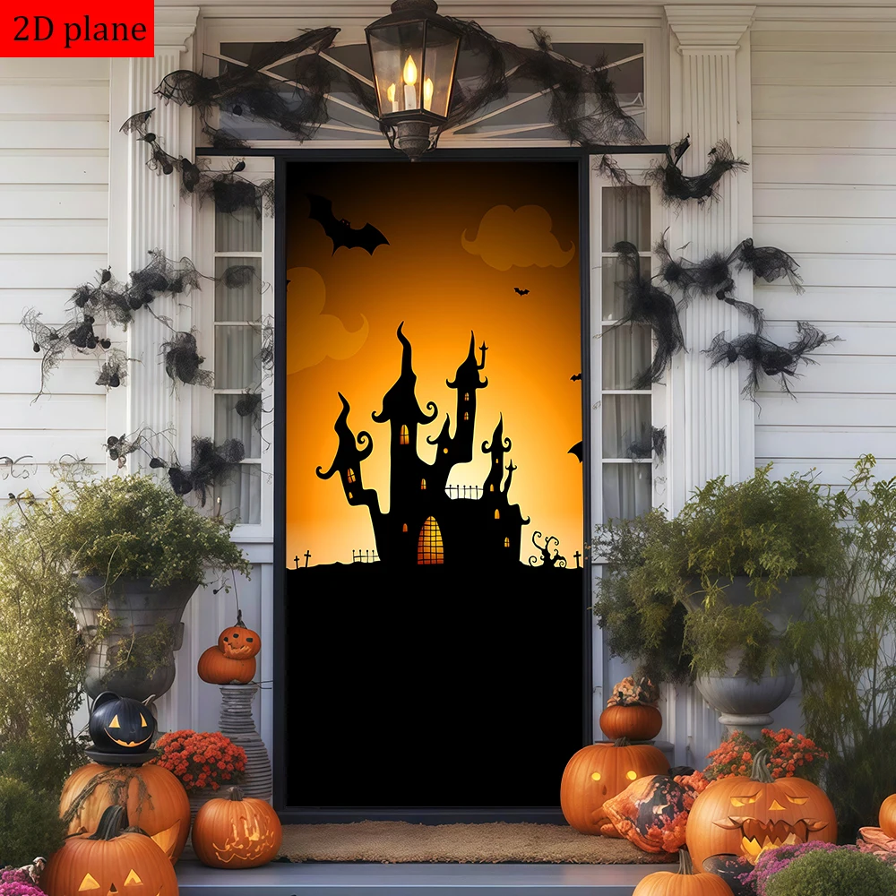 decoracao-de-porta-para-casa-assombrada-morcegos-cemiterio-halloween-ceu-laranja-com-faixa-elastica-de-alta-elasticidade