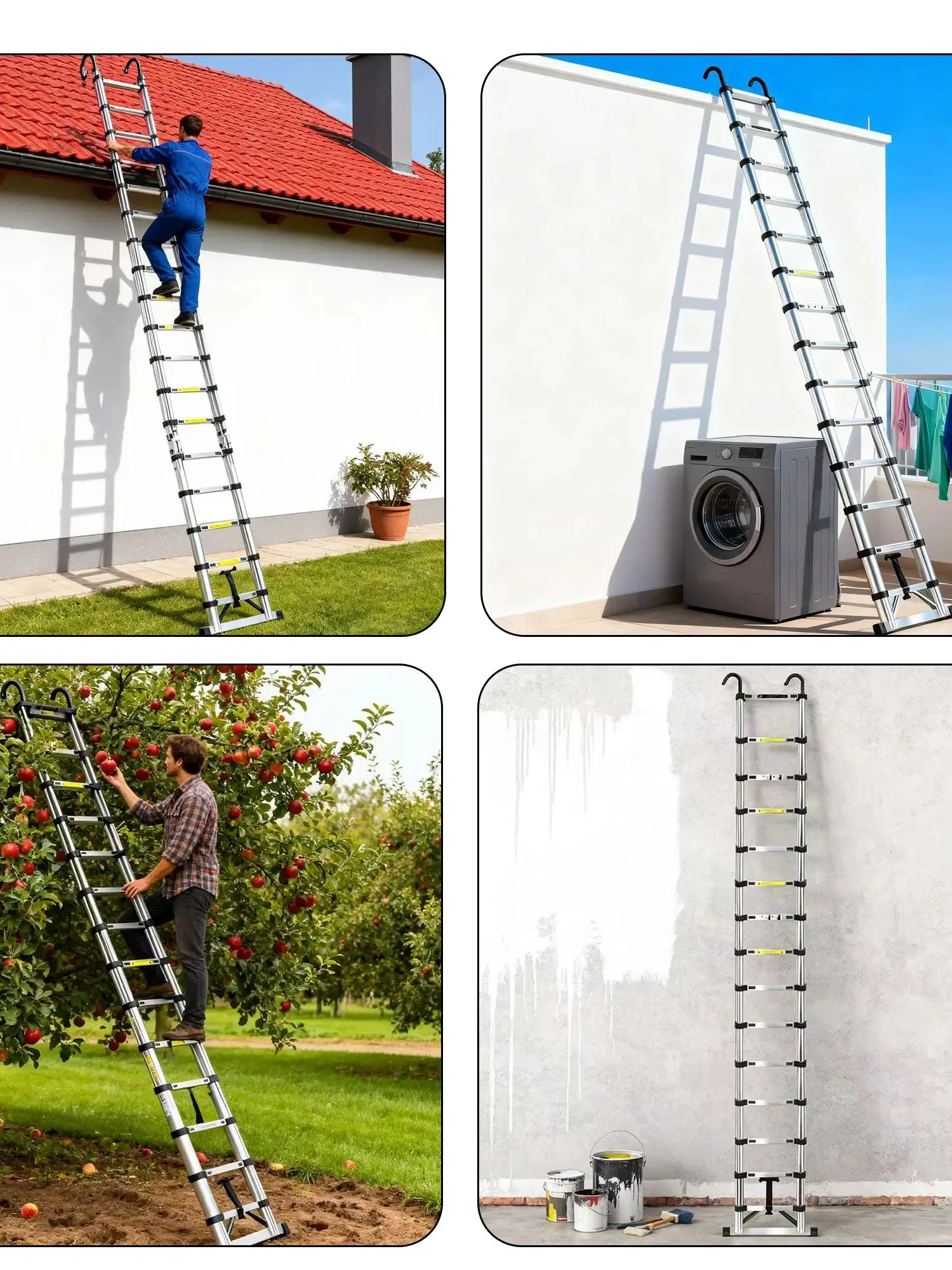 BRSTHECO 2,6/3,2/3,8/4,4/5,1/6,3 m telescopische roestvrijstalen ladders, opvouwbaar, capaciteit van 150 kg, kamerdecoratie - afbeelding 2