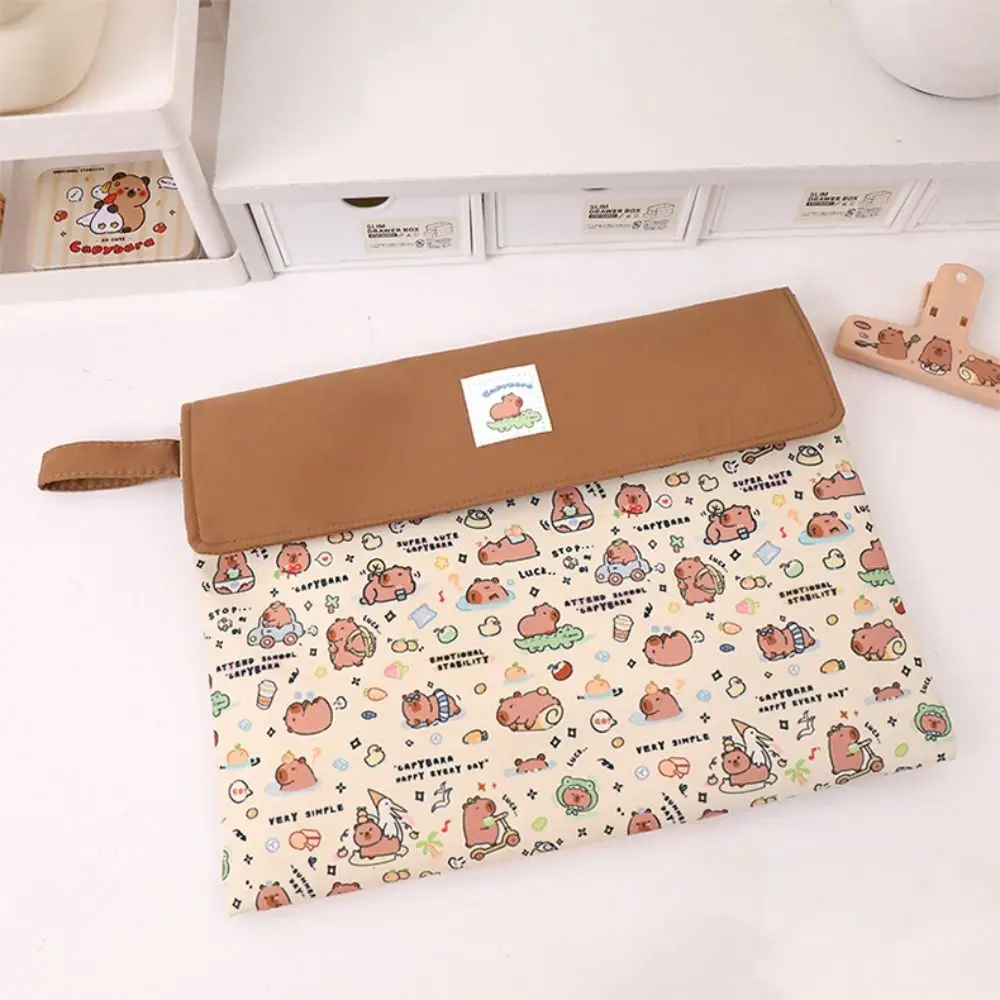 Washable Fabric Capybara Document Bag Durable Multifunction Cartoon Paper Storage Bag Zipper Pouch Large Capacity