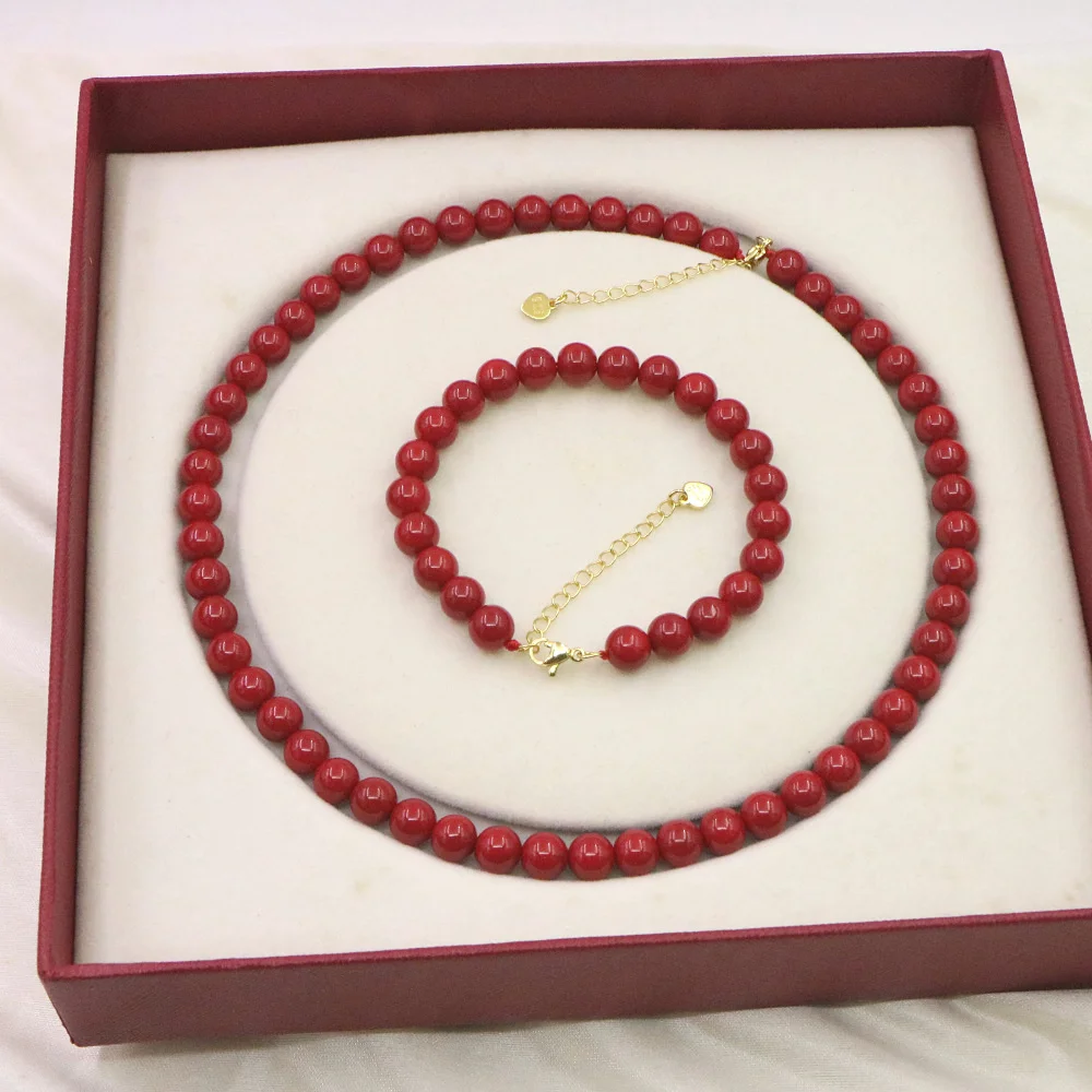 Vintage Red Coral Necklace Bracelet Jewelry Smooth 4-10mm Stone Beaded Extend Bracelet Bangle for Women Yoga Can  As A Keyring