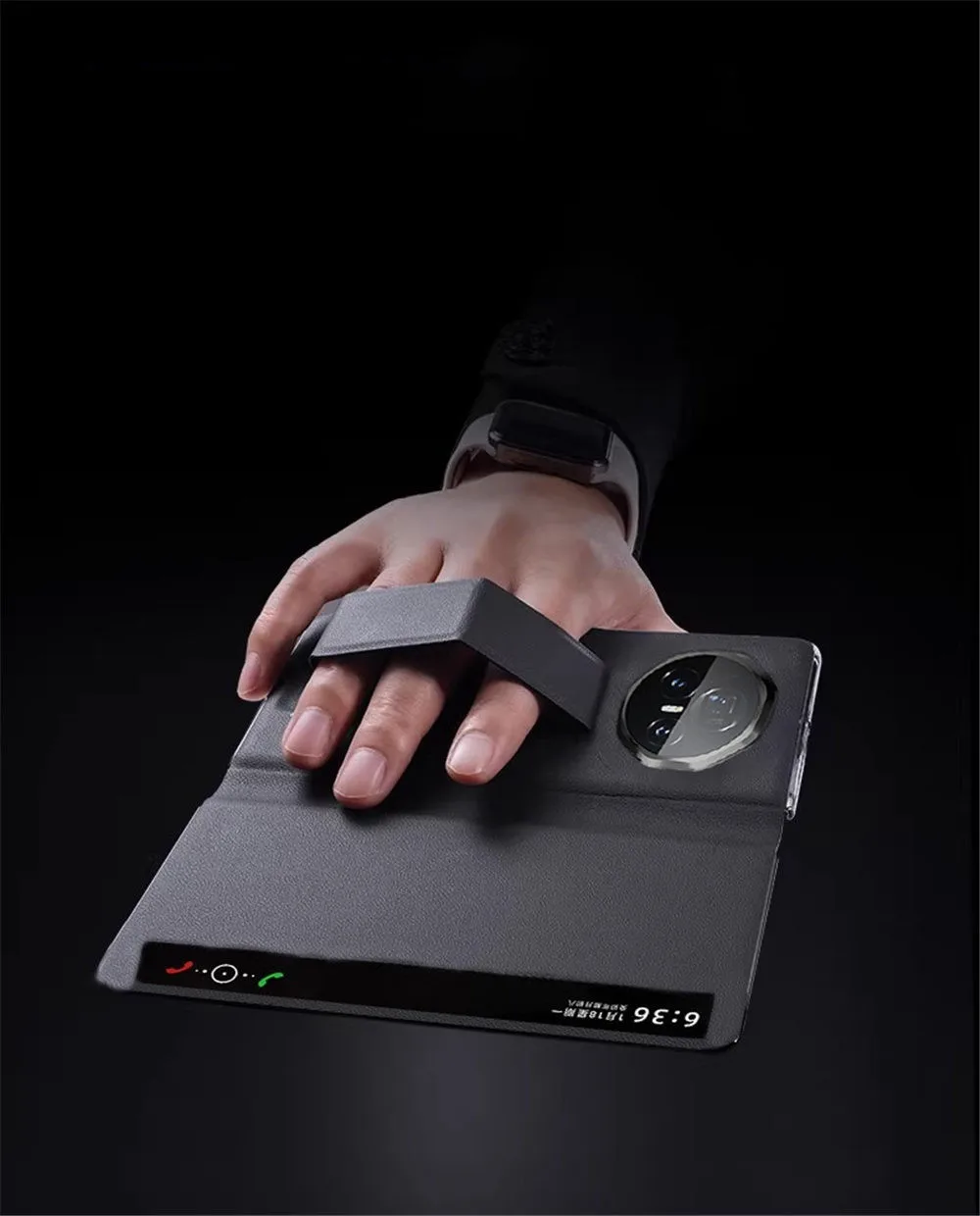 Магнитный чехол премиум-класса из воловьей кожи для Honor Magic V3, броневик с видом на окно