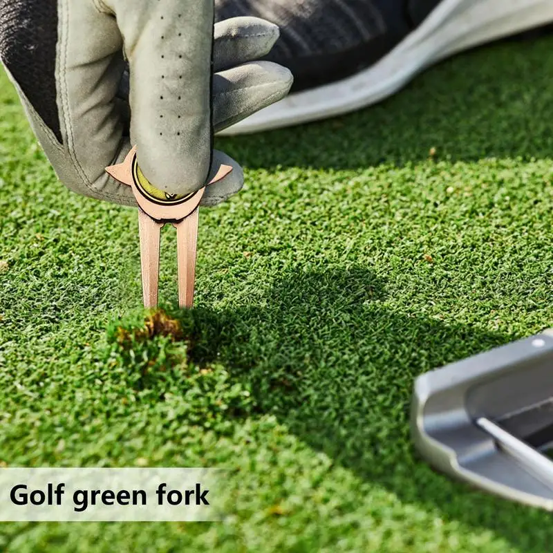 Alat Golf Divot dan penanda bola seng Aloi, perbaikan klip penanda bola Golf dengan garpu logam hijau Tine garpu perbaikan magnetik