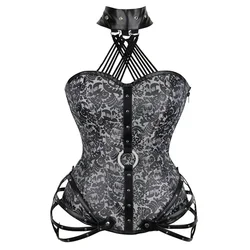 Steampunk Plus Size Leather Halterneck Overbust Corset Gothic Steel Boned Burlesque Women Slimming Body Tops Bustier