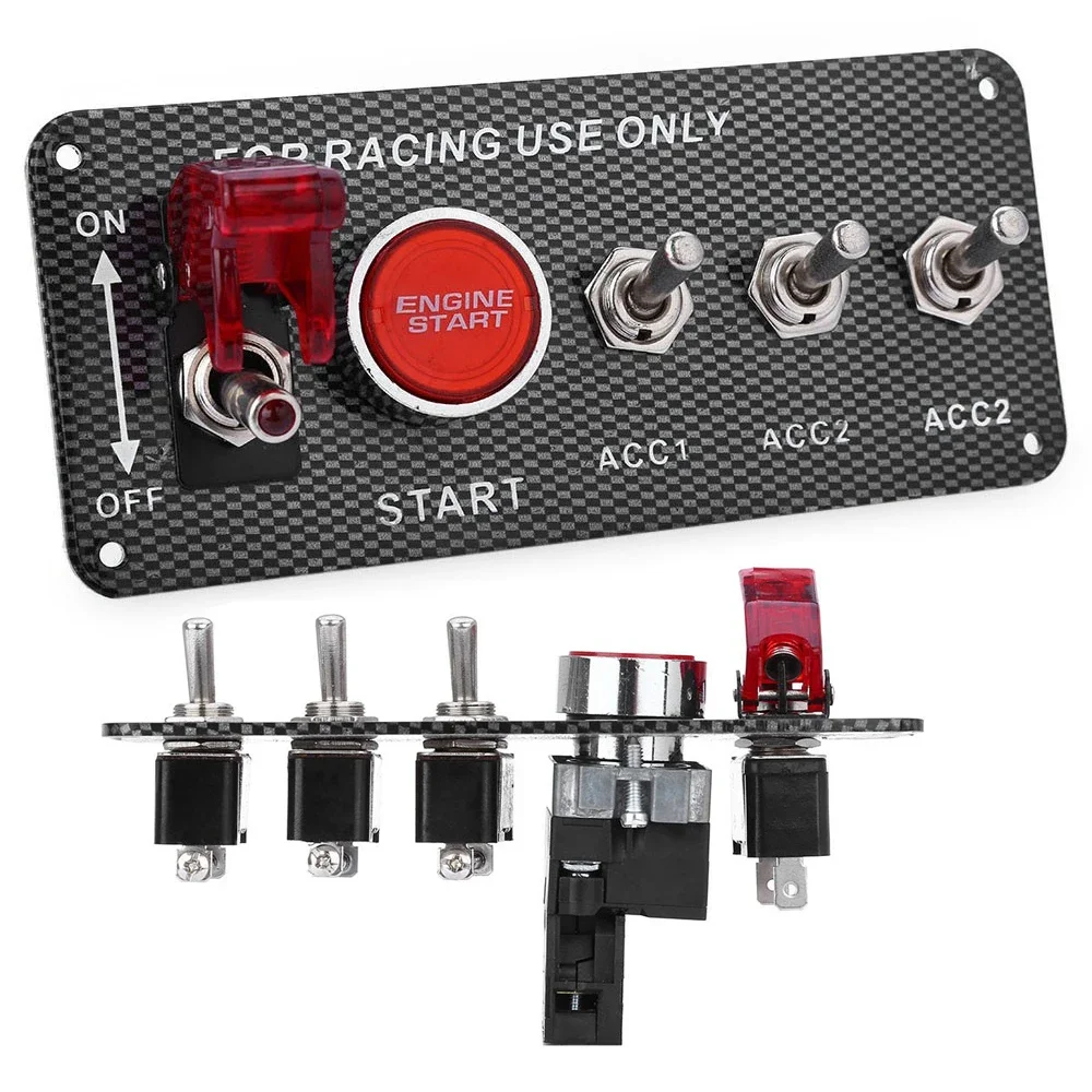 

New 12V DIY Racing Car Switch Panel Carbon Fibre Integrated Ignition Engine Start Push Button Combination Toggle with Relay