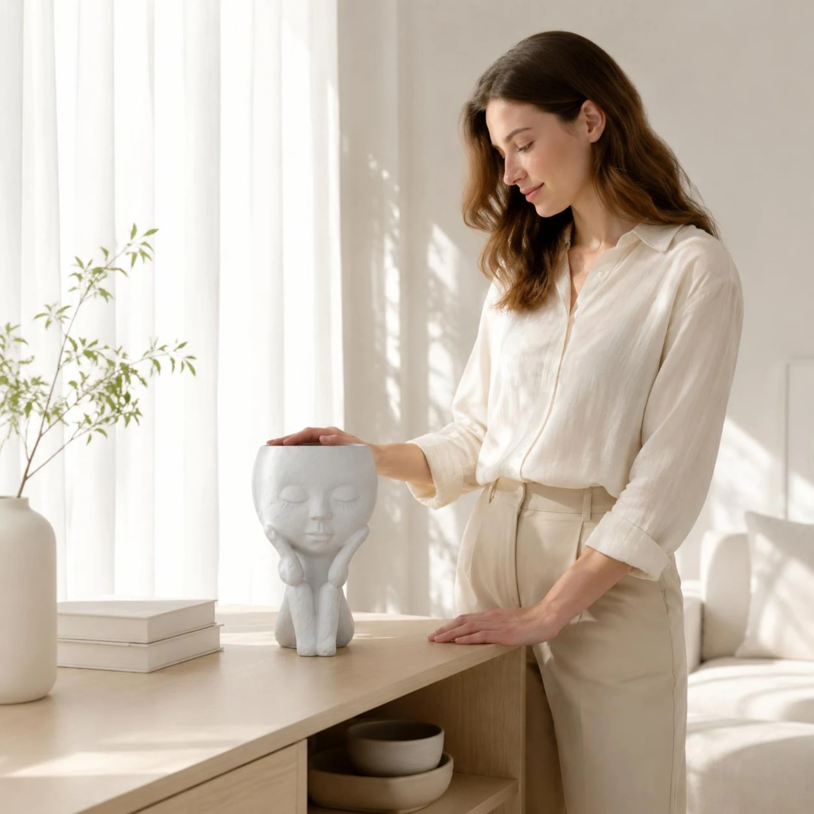 Seated Girl Vase Sculptural Resin Girl Vase Home Decor Uncovered Top Decorative