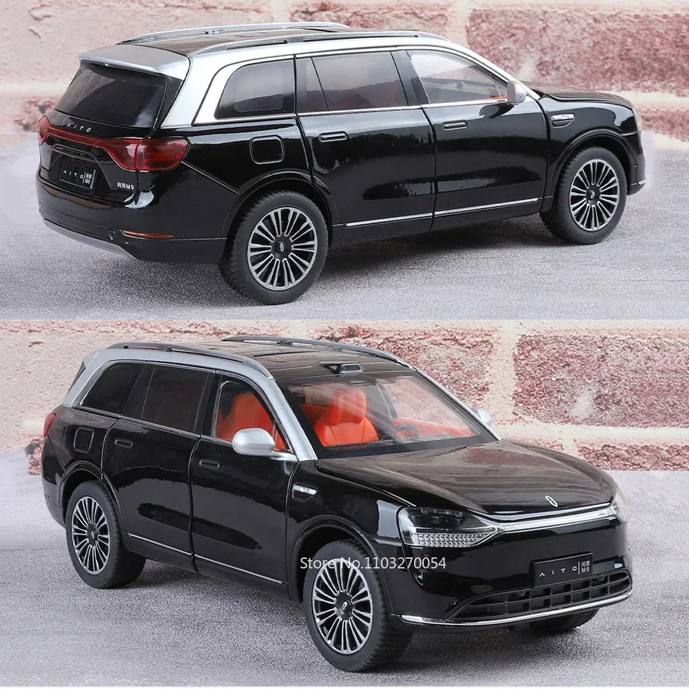1:24 AITO M9 SUV Modell Spielzeug Auto Legierung Metall Druckguss Sound Licht Zurückziehen 6 Tür Geöffnet Gummi Reifen Fahrzeug Sammeln Ornament