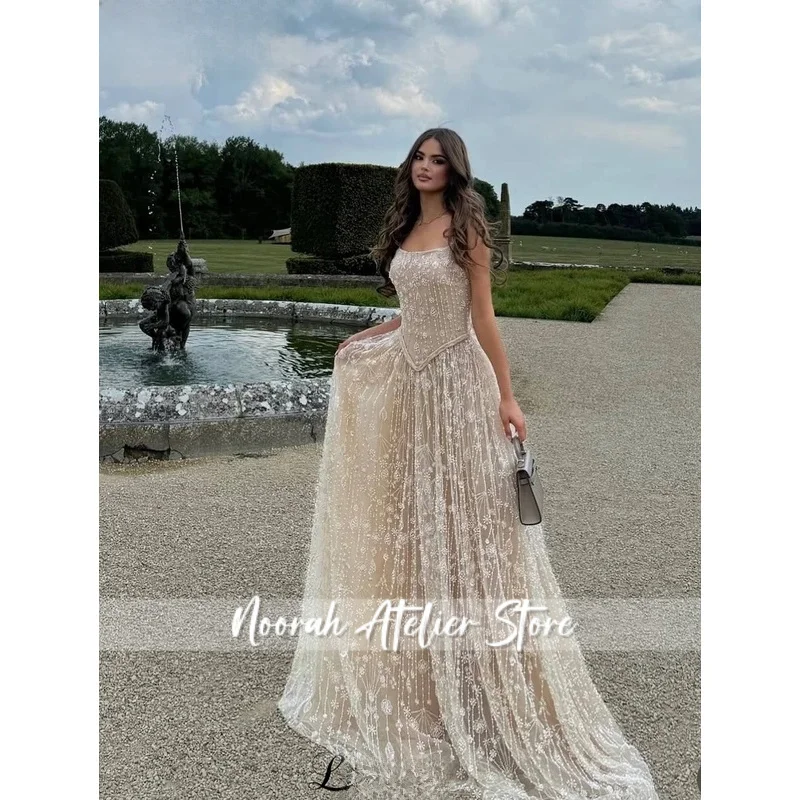 

Beige Elegant Evening Dresses A-Line Strapless Princess Prom Dresses For Women Celebrity Dresses Robes De Soirée Customized