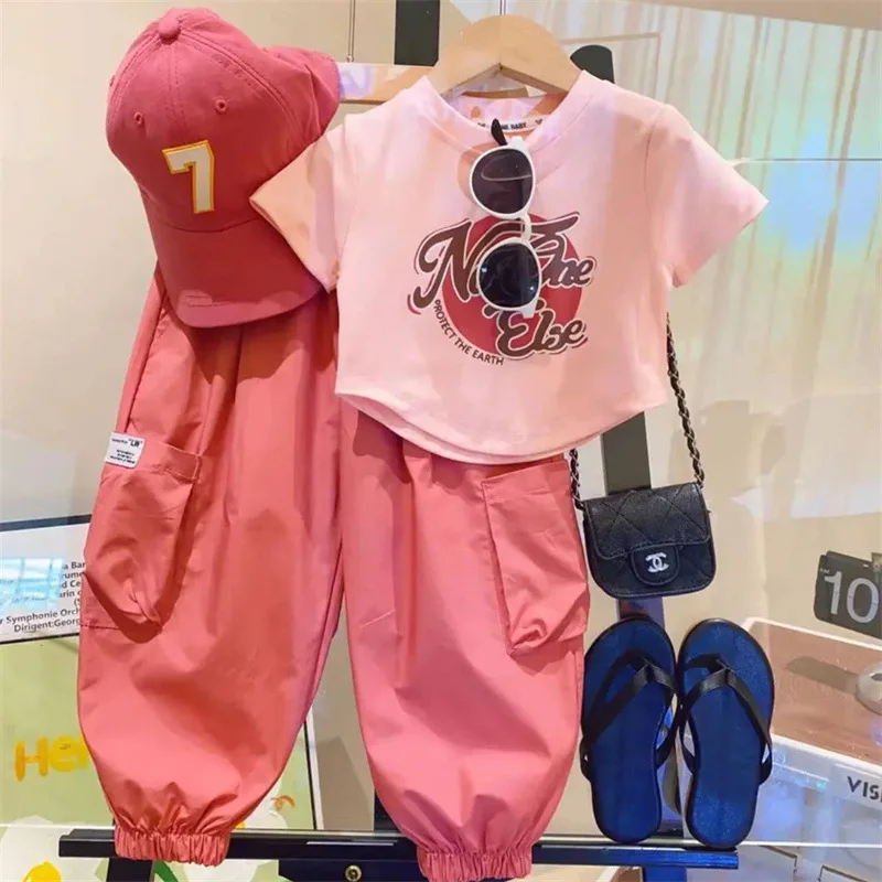 

2024New Girls' Summer Suits Western Style Children's Overalls Baby Girl Summer Stylish Two-Piece Suit Tide