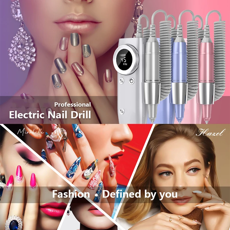 Electric Nail Drill, Electric Nail File for Acrylic Gel Dip Powder Nails, professional Cordless Manicure and Pedicure Kit