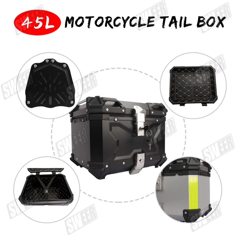

45L motorcycle aluminum top shell large capacity motorcycle trunk universal trunk trunk trunk Moto top box