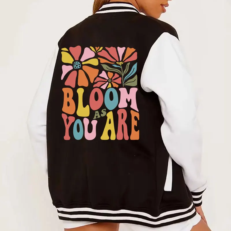 

Fashion Spring Autumn Long Sleeve Outwear Teenager Baseball Jacket Positive Mental Health Flowers Print Coat Sportwear Clothing