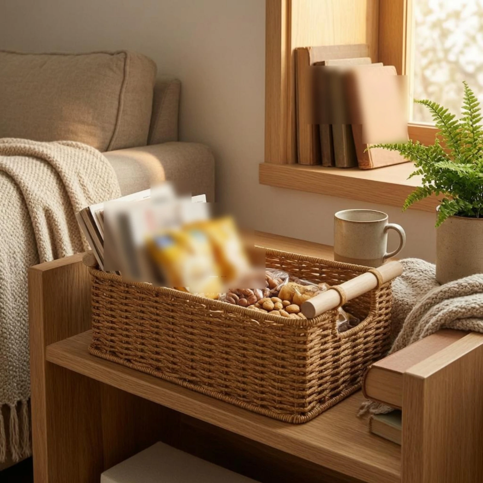 

Rectangular uncoveredTop Basket Reinforced Rim Handwoven Rattan Box