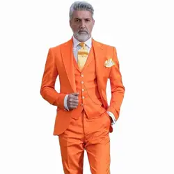 Costume Homme 3 Piece Orange Suits for Men 2024 Slim Fit Best Man Wedding Tuxedo for Groom Tailor Made Casual Prom Suit Male