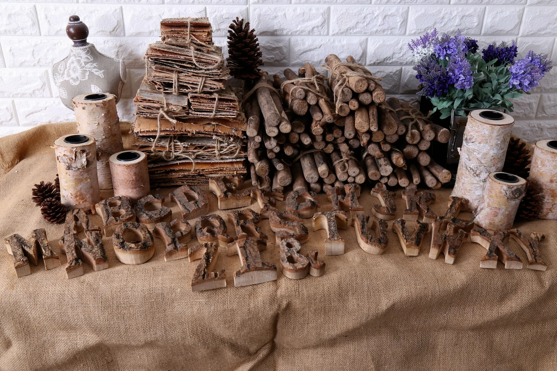 Rustic Wooden Alphabet Letters Vintage Bark Wood Letter Ornament for Window Display Cafe Shop Decor Photography Props Party Deco
