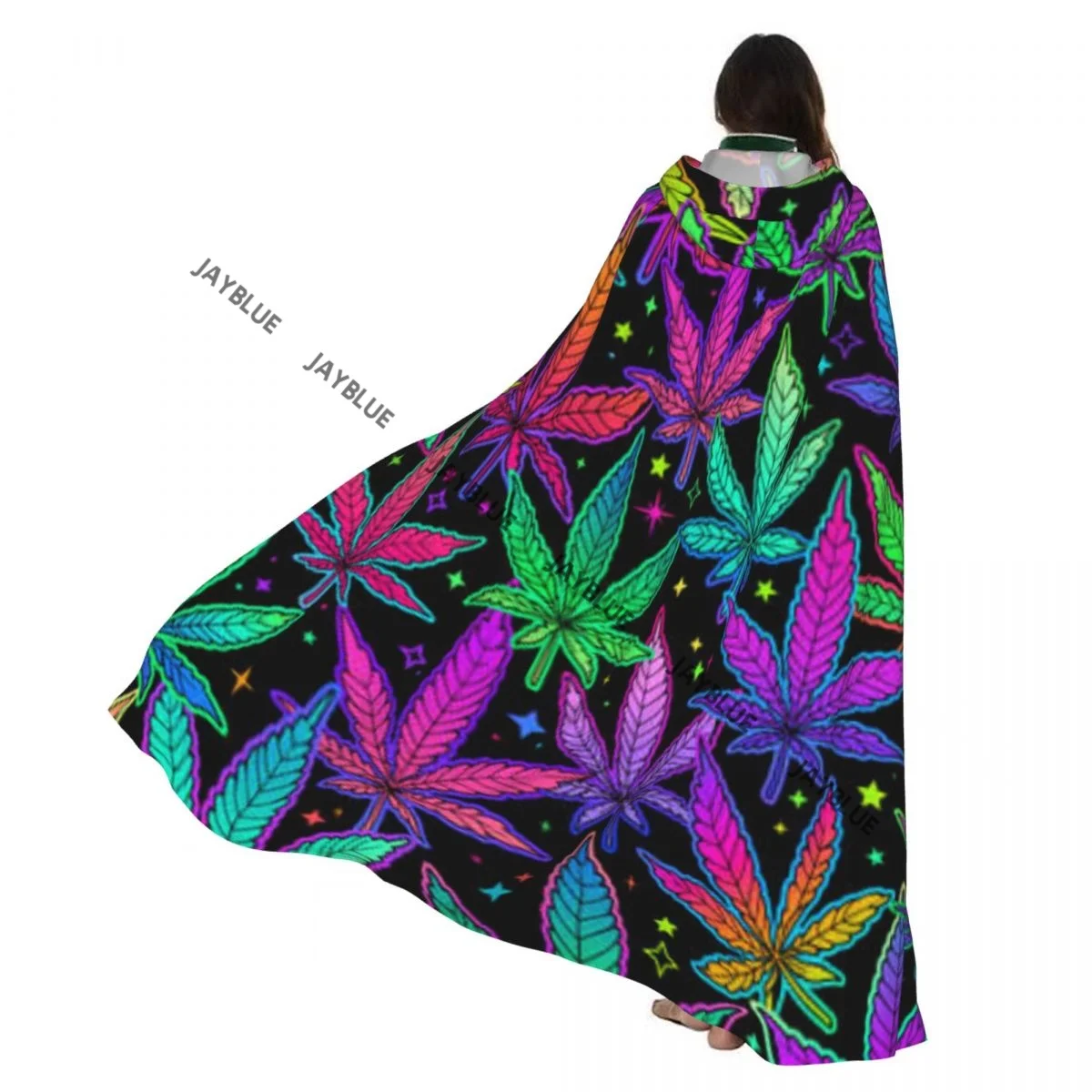 

Long Cape Cloak Rainbow Plant Leaves Hooded Cloak Coat Autumn Hoodies