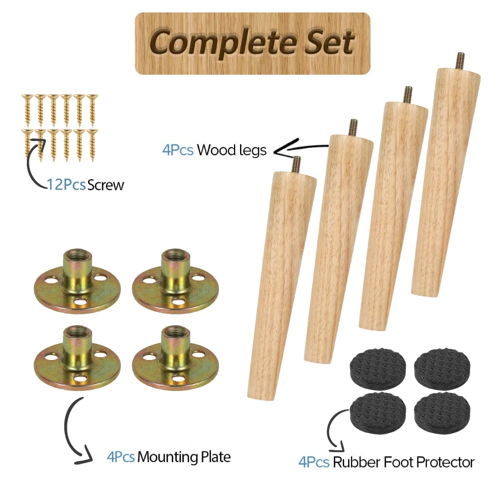 4Pcs New Solid Wood Furniture Leg Table Feets Wooden Cabinet Table Legs Fashion Furniture Hardware Replacement for Sofa Bed image 4