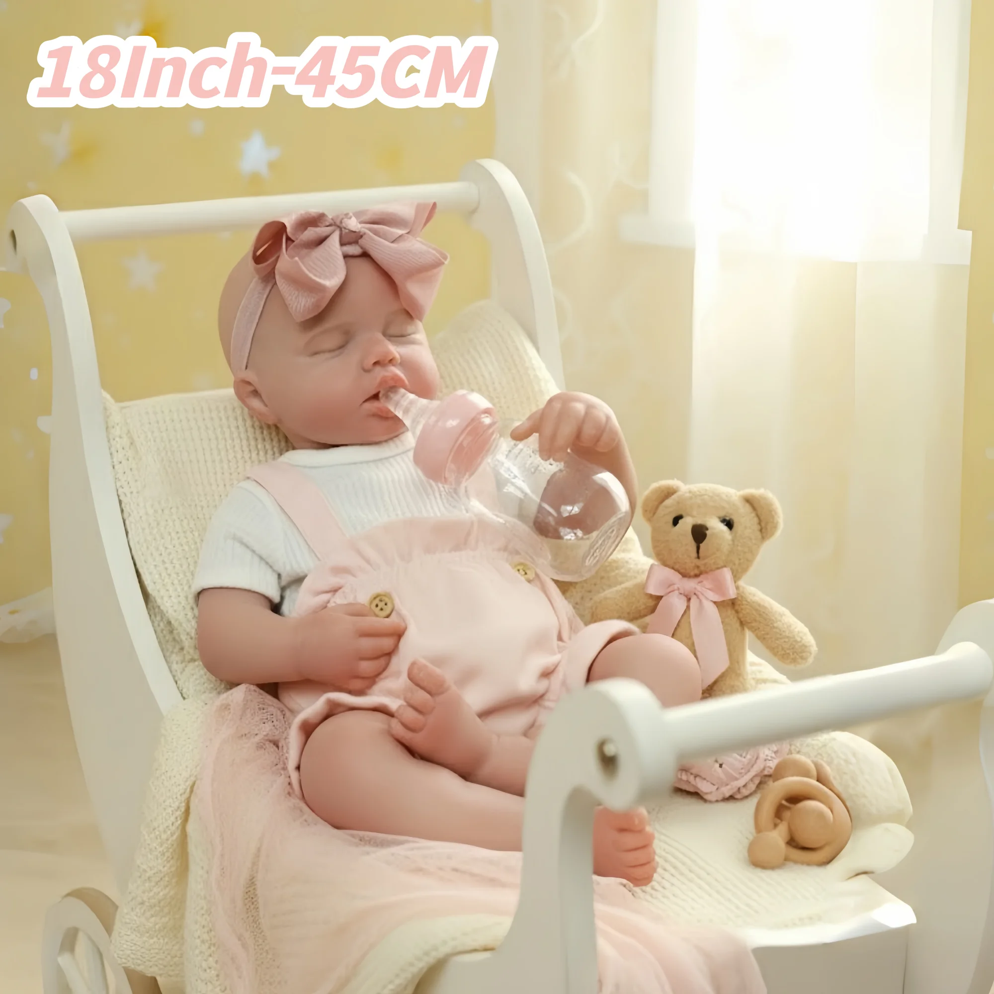 Poupée reborn fille Loulou en silicone de 18 pouces, mignonne, avec bouche ouvrable, cheveux peints, faite à la main, flexible, très douce, pour enfants