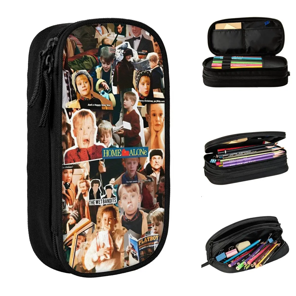 Home Alone Macaulay Culkin Collage Pencil Case New Kevin Comedy Pen Holder Bags Student Large Storage Office Zipper Pencilcases