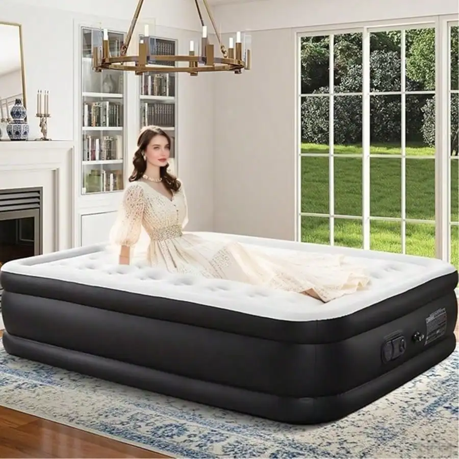 Air Mattress --Inflatable Blow Up Mattress Airbed With Built-In Pump, Double Height, Adjustable Portable For Home Or Camping