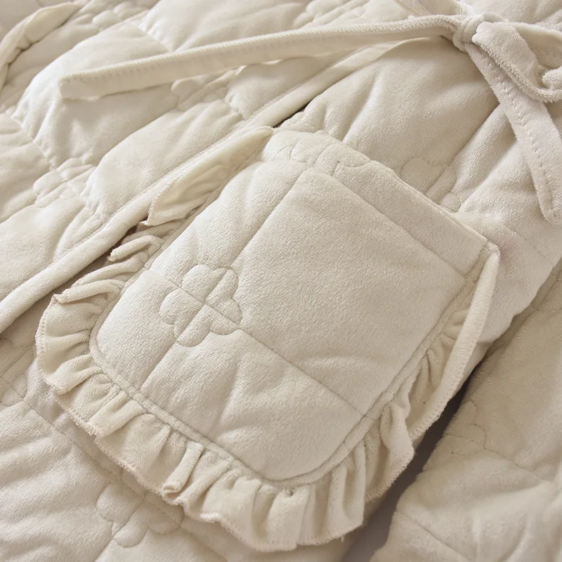 2025 حار بيع جديد مائل طوق دمية طوق المرجان الصوف سترة قطن وسراويل سميكة المنزل قطعتين مجموعة للنساء #3