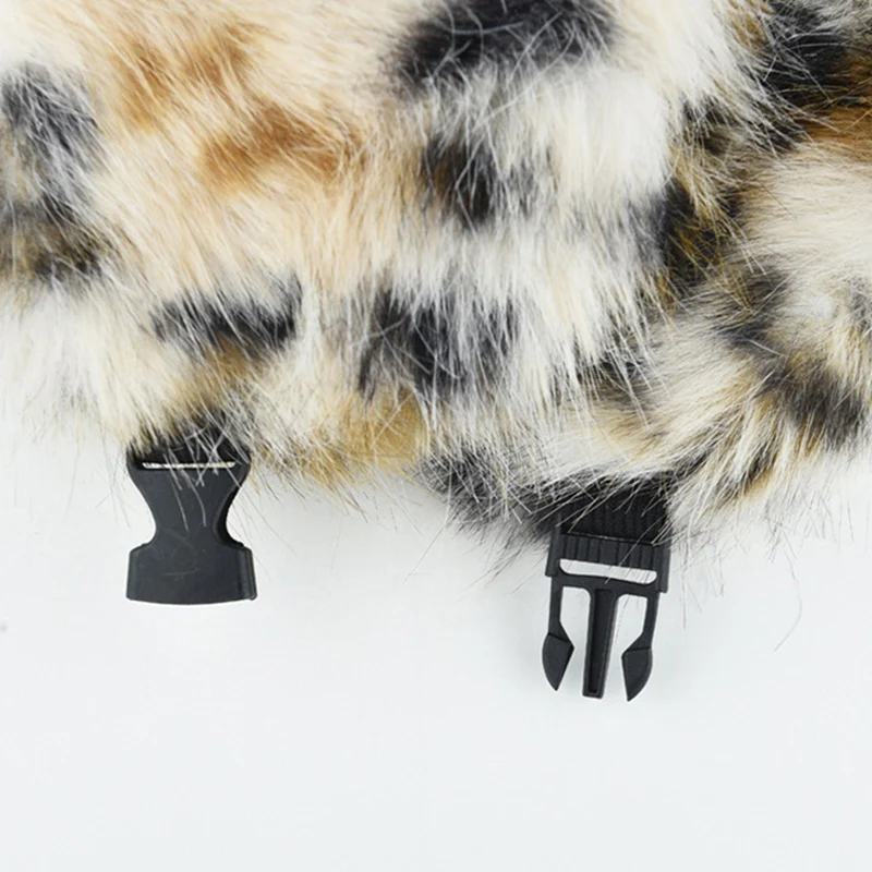 فو الأرنب الفراء الصياد قبعة الفهد طباعة الطيار قبعة مع حماية الأذن الشتاء العاصفة برهان هود للرجال النساء التزلج #5