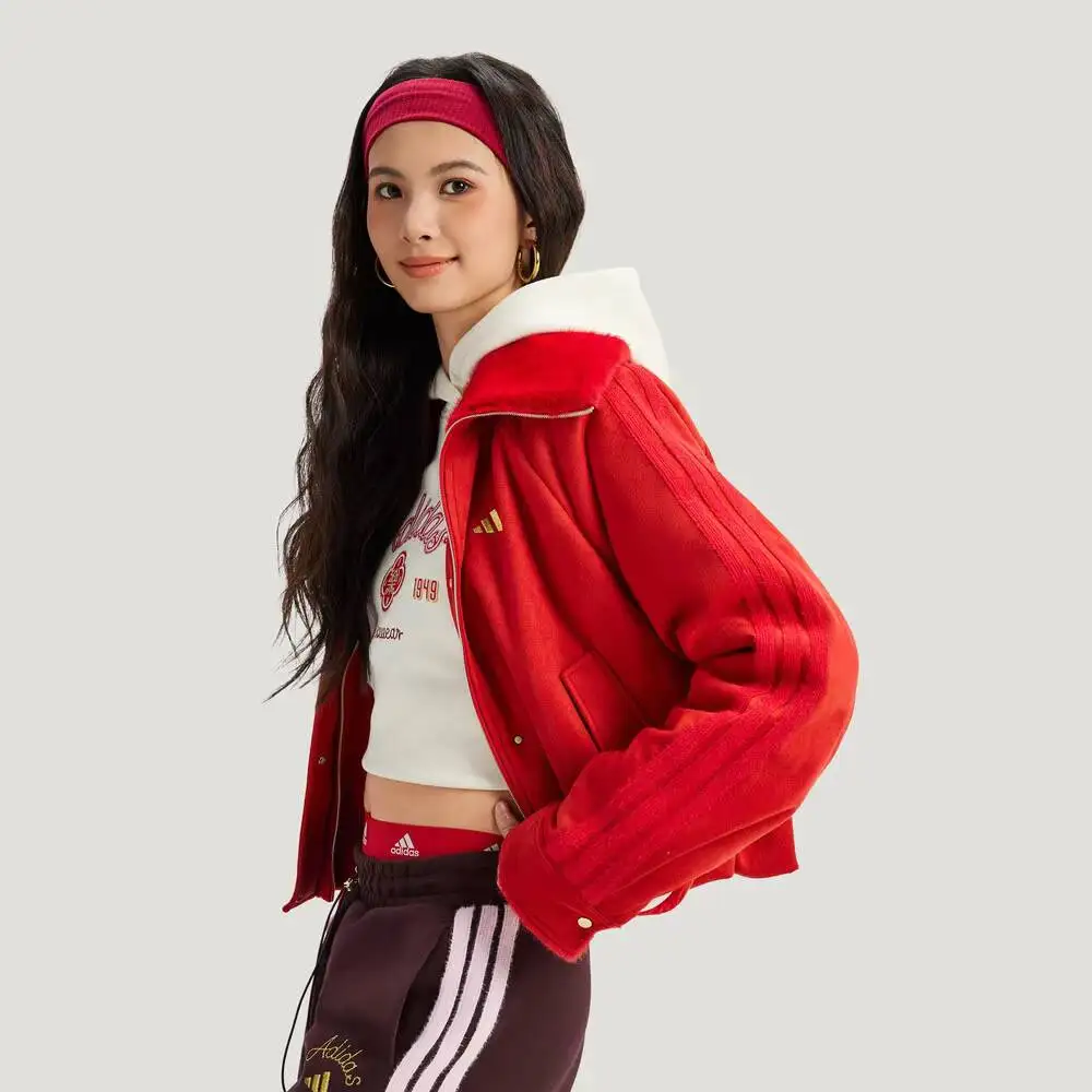 Adidas Women's 2026 Winter Lapel Embroidered Casual Sports Coat Warm Outdoor Jacket KH2661