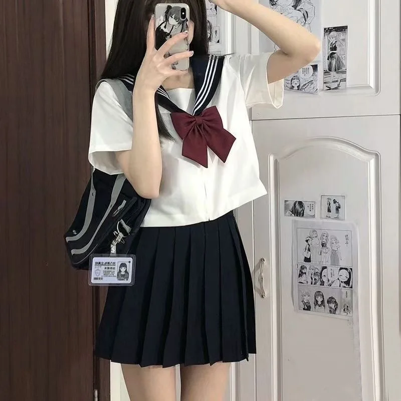 Terno de marinheiro japonês bonito menina jk uniforme escuro má menina terno médio outono e inverno estilo universitário uniforme estudante do ensino médio