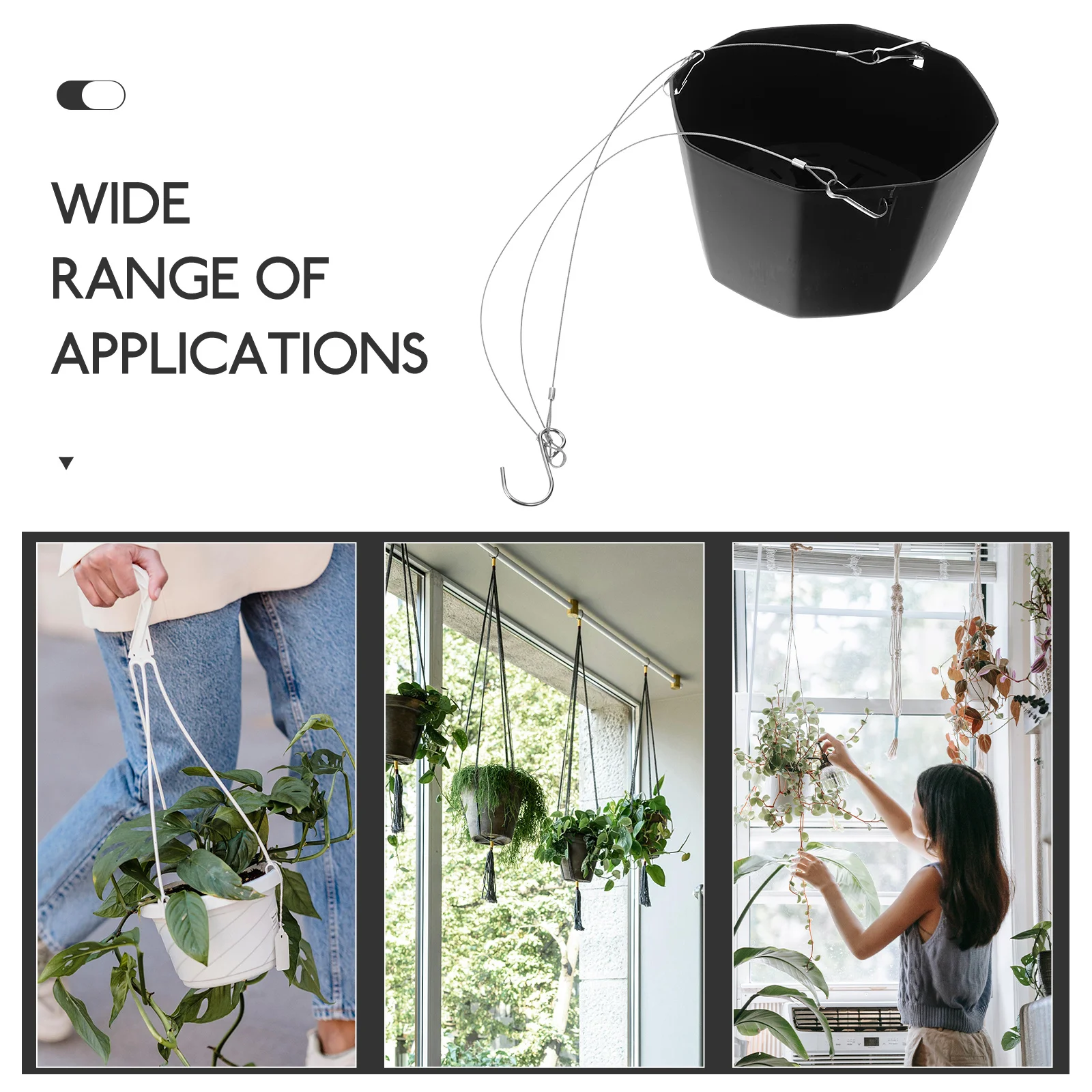 

2Pcs Hanging Plant Pot Plastic Stainless Steel Flower Container Balcony Holder for Indoor Outdoor Succulent Flowers Office Room