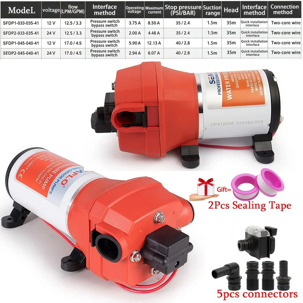 Pompa Diafragma Tahan Lama DC12V/DC24V: Self-Priming Aliran Besar dan Kebisingan Rendah 4.5GPM/40PSI Saklar Bypass Tekanan 4-Kamar Suplai
