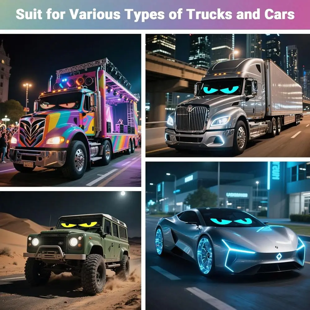 Coppia di occhi da diavolo LED 23,6x4,7 per parabrezza di veicoli - Ideale per auto, camion, SUV - Regalo unico per uomo