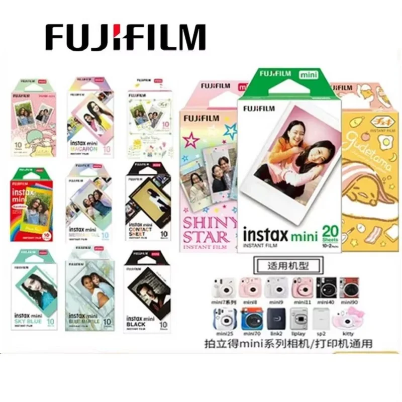 10-50 Sheets Fujifilm Instax Mini Color Film Instant Black frame Macaron Rainbow photo paper for Mini 12 11 9 8 7s 25 50 90 SP-2