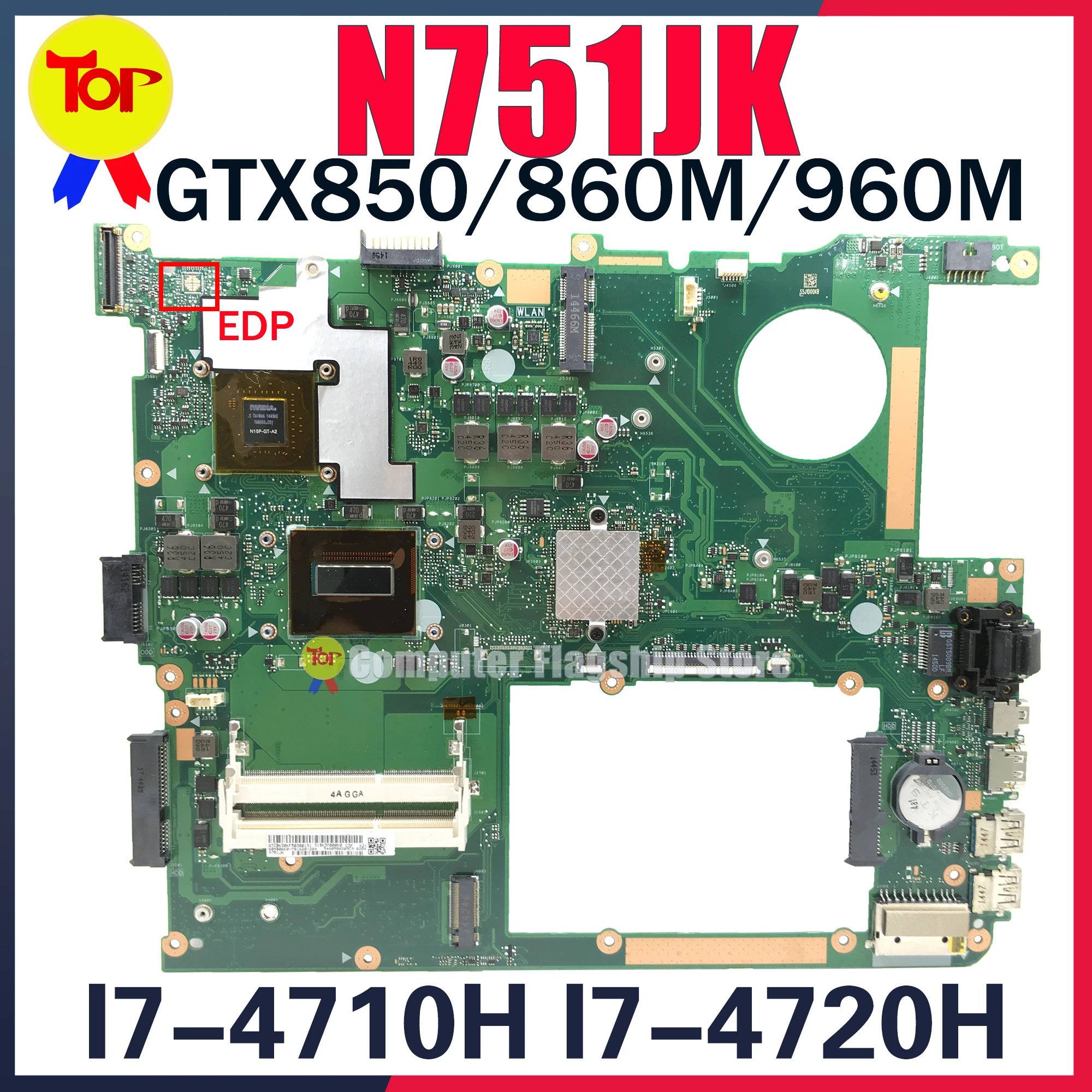 KEFU N751JK Laptop Motherboard For ASUS N751JX N751J N751 I7-4710HQ I7-4720HQ GTX850M GTX960M Mainboard 100% Working