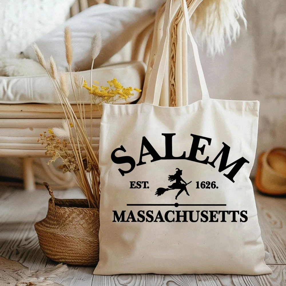 Salem Massachusetts Tote Bags Crewneck Halloween  Bags on Natural Color Gildan Hocus Pocus Women's Handbags Comfort Colours Bags