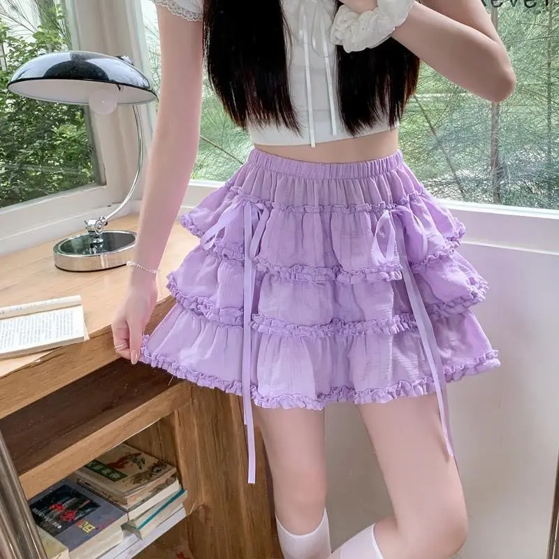 Y2k Lolita Pumpkin Skirt Pannier Layered Puff Skirts Tiered Skirts Purple Leggings Underpants Mini Skirt Women Clothing